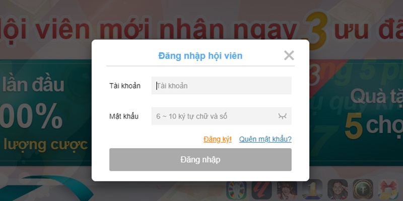 Form đăng nhập của Kubet77